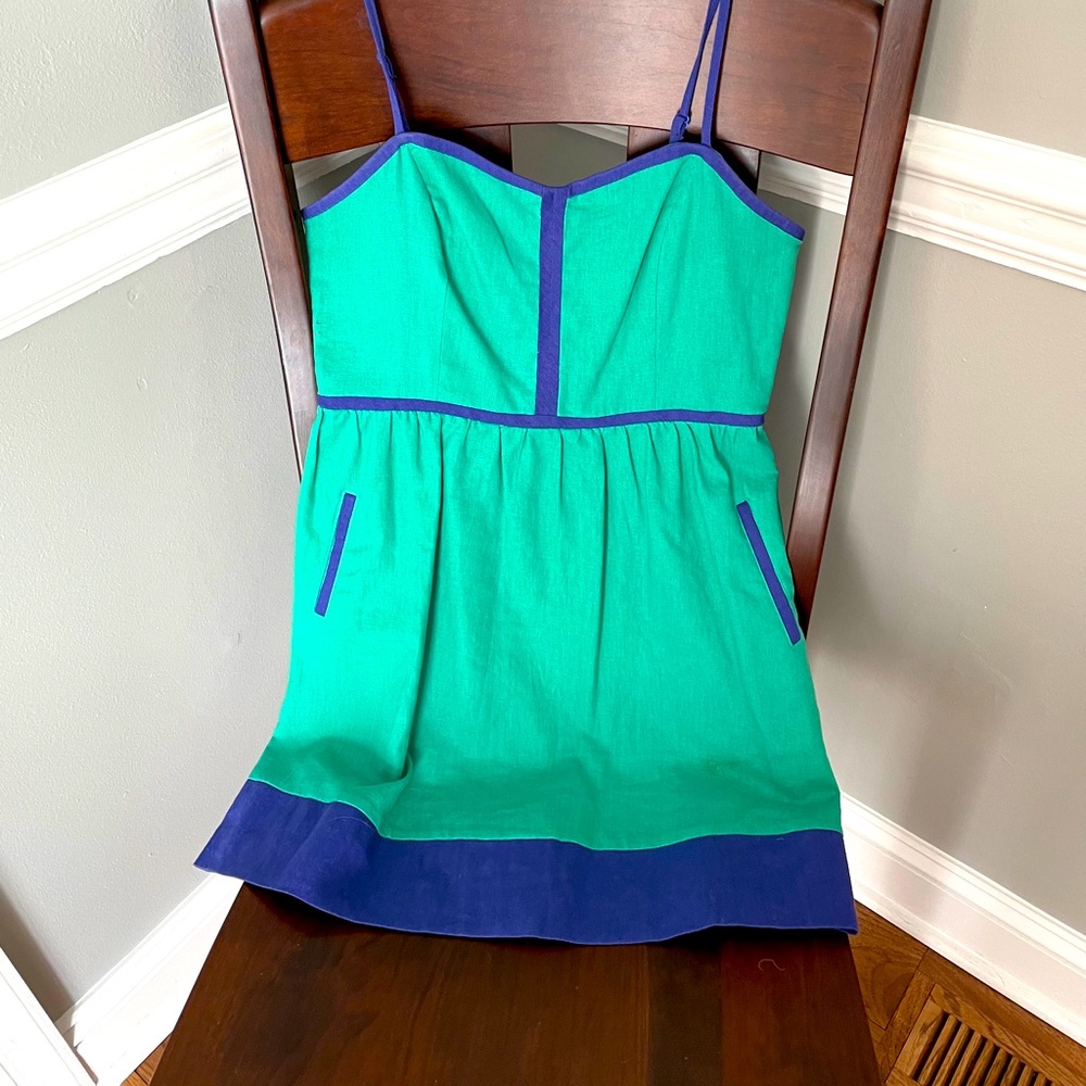 Color block green and blue sun dress